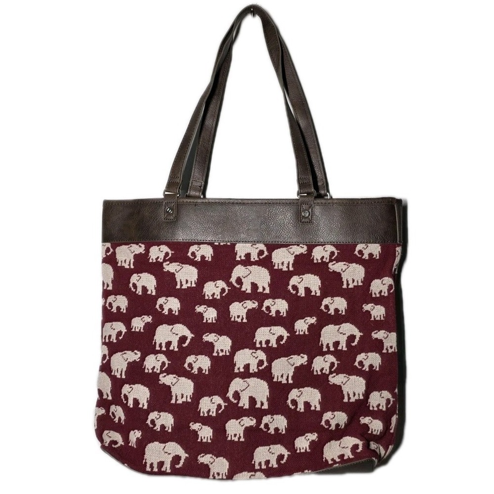 Thirty-One JEWELL Elephant Print Shoulder Bag Purse Tote Burgundy White Women's